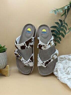 Maui Island Cow Print Double Strap Sandals